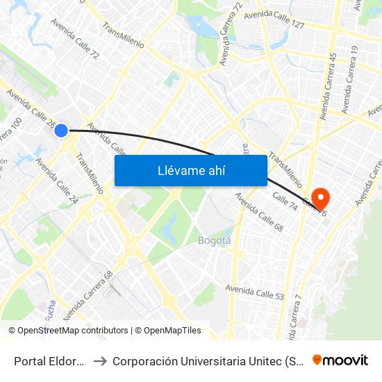 Portal Eldorado to Corporación Universitaria Unitec (Sede A) map