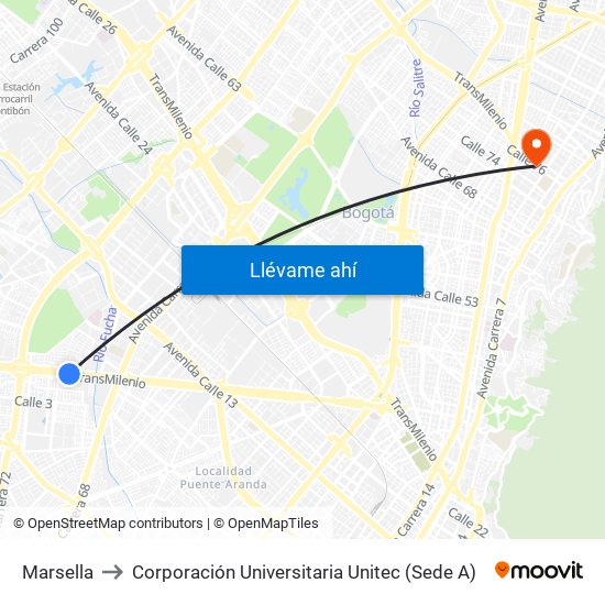 Marsella to Corporación Universitaria Unitec (Sede A) map