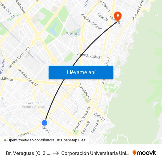 Br. Veraguas (Cl 3 - Kr 29a) to Corporación Universitaria Unitec (Sede A) map