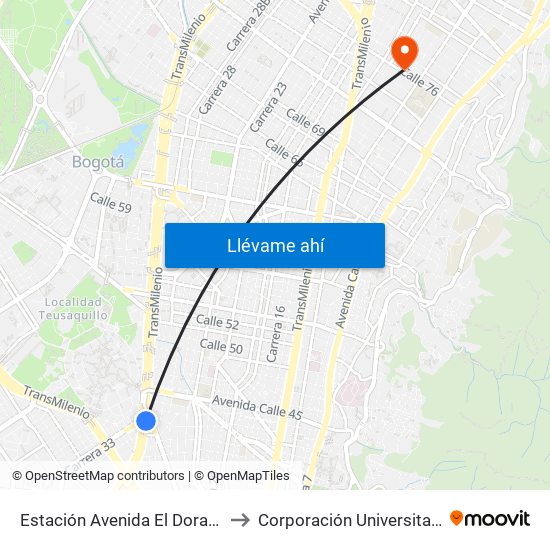 Estación Avenida El Dorado (Av. NQS - Cl 40a) to Corporación Universitaria Unitec (Sede A) map