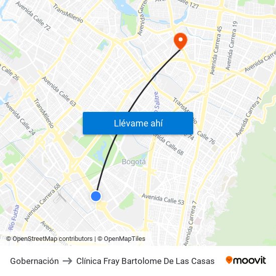 Gobernación to Clínica Fray Bartolome De Las Casas map