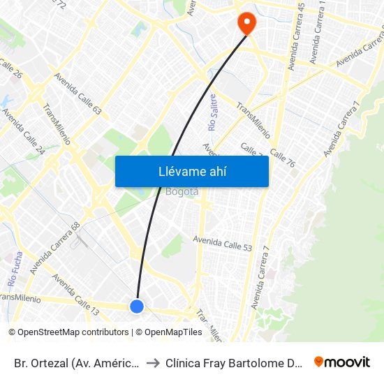 Br. Ortezal (Av. Américas - Tv 39) to Clínica Fray Bartolome De Las Casas map