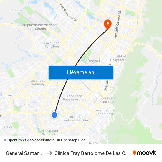 General Santander to Clínica Fray Bartolome De Las Casas map