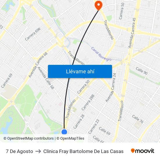 7 De Agosto to Clínica Fray Bartolome De Las Casas map