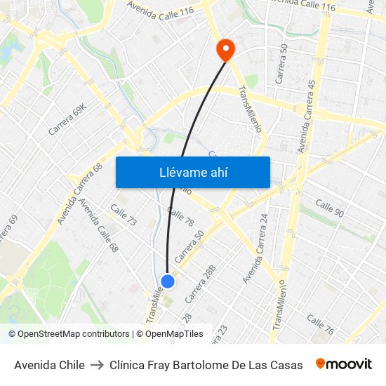 Avenida Chile to Clínica Fray Bartolome De Las Casas map