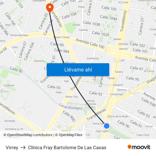 Virrey to Clínica Fray Bartolome De Las Casas map
