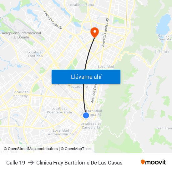 Calle 19 to Clínica Fray Bartolome De Las Casas map