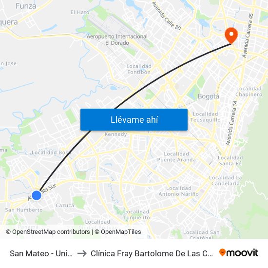 San Mateo - Unisur to Clínica Fray Bartolome De Las Casas map