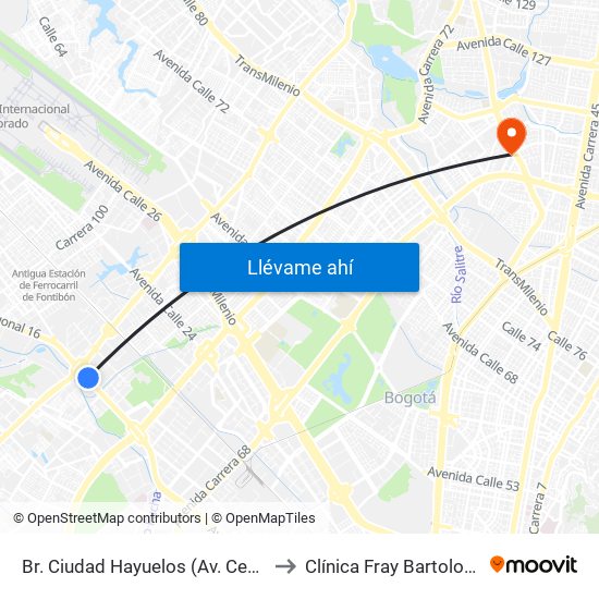 Br. Ciudad Hayuelos (Av. Centenario - Av. C. De Cali) to Clínica Fray Bartolome De Las Casas map