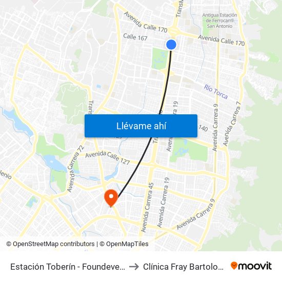 Estación Toberín - Foundever (Auto Norte - Cl 166) to Clínica Fray Bartolome De Las Casas map