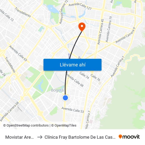 Movistar Arena to Clínica Fray Bartolome De Las Casas map