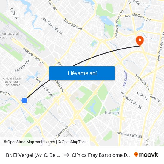 Br. El Vergel (Av. C. De Cali - Cl 18) to Clínica Fray Bartolome De Las Casas map