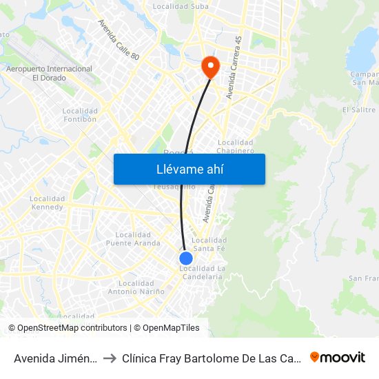 Avenida Jiménez to Clínica Fray Bartolome De Las Casas map