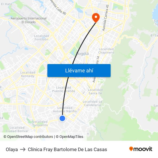 Olaya to Clínica Fray Bartolome De Las Casas map