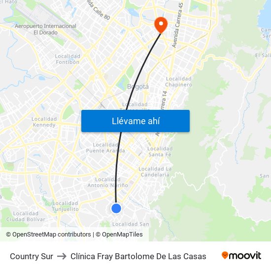 Country Sur to Clínica Fray Bartolome De Las Casas map