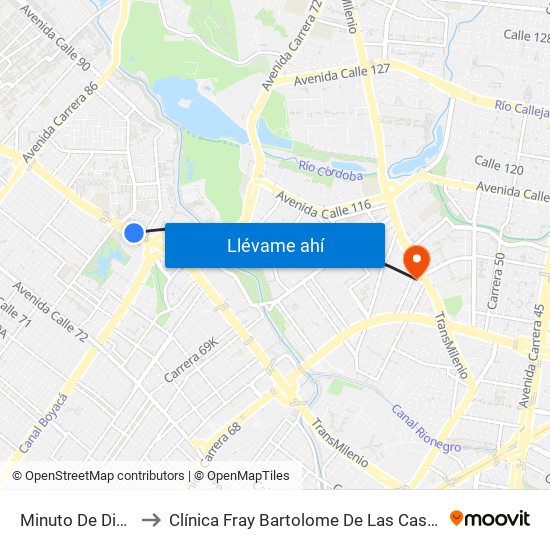 Minuto De Dios to Clínica Fray Bartolome De Las Casas map