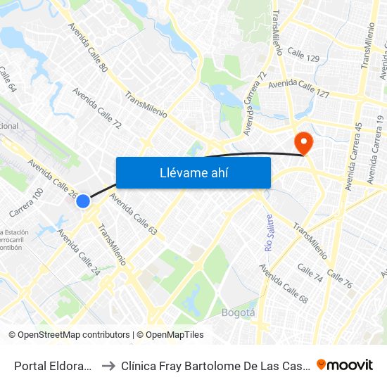 Portal Eldorado to Clínica Fray Bartolome De Las Casas map
