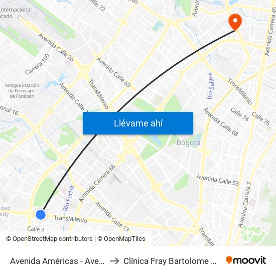 Avenida Américas - Avenida Boyacá to Clínica Fray Bartolome De Las Casas map