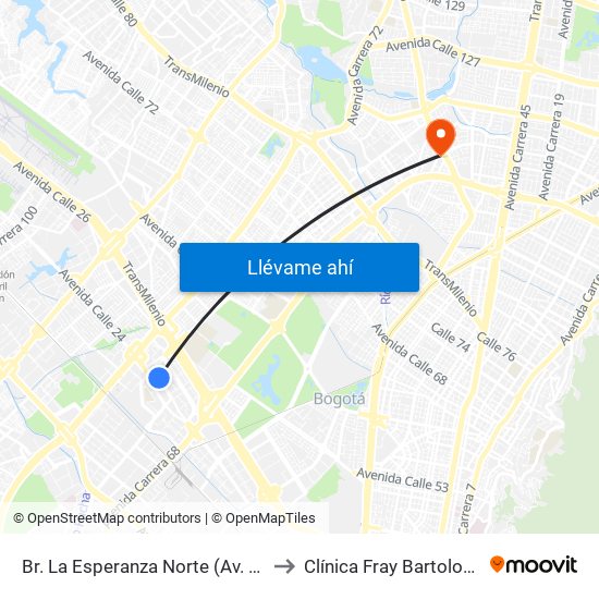 Br. La Esperanza Norte (Av. La Esperanza - Kr 69d) to Clínica Fray Bartolome De Las Casas map