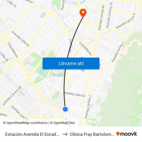 Estación Avenida El Dorado (Av. NQS - Cl 40a) to Clínica Fray Bartolome De Las Casas map