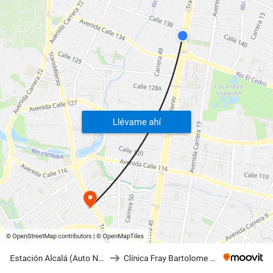 Estación Alcalá - Colegio Santo Tomás Dominicos (Auto Norte - Cl 136) to Clínica Fray Bartolome De Las Casas map