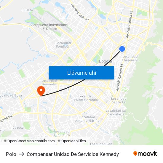 Polo to Compensar Unidad De Servicios Kennedy map