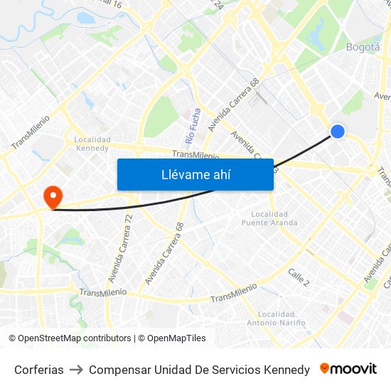 Corferias to Compensar Unidad De Servicios Kennedy map