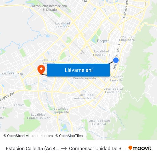 Estación Calle 45 (Ac 45 - Av. Caracas) to Compensar Unidad De Servicios Kennedy map