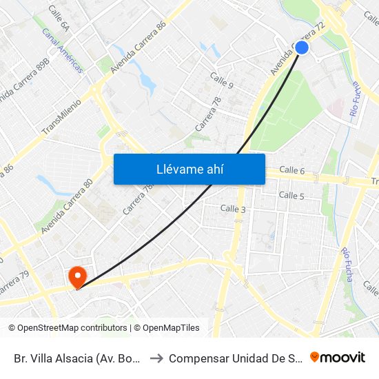 Br. Villa Alsacia (Av. Boyacá - Cl 12a) (A) to Compensar Unidad De Servicios Kennedy map