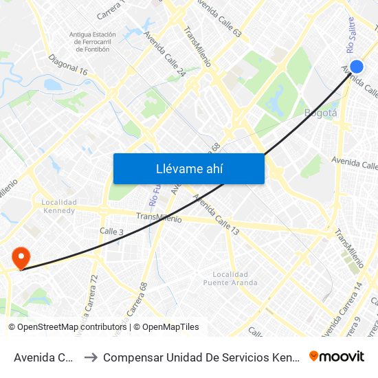 Avenida Chile to Compensar Unidad De Servicios Kennedy map