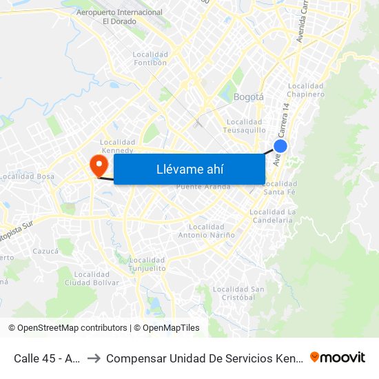 Calle 45 - Asw to Compensar Unidad De Servicios Kennedy map