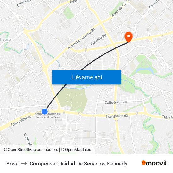 Bosa to Compensar Unidad De Servicios Kennedy map