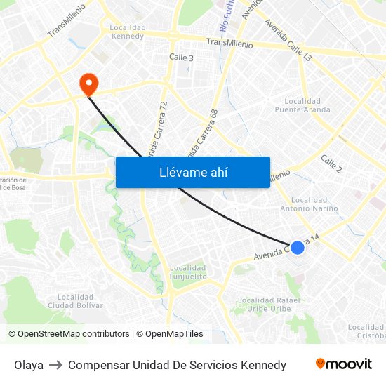 Olaya to Compensar Unidad De Servicios Kennedy map