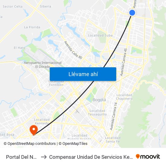 Portal Del Norte to Compensar Unidad De Servicios Kennedy map