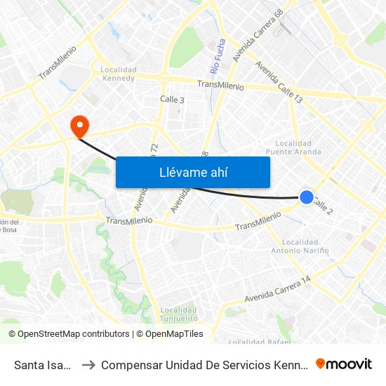 Santa Isabel to Compensar Unidad De Servicios Kennedy map