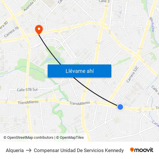 Alquería to Compensar Unidad De Servicios Kennedy map