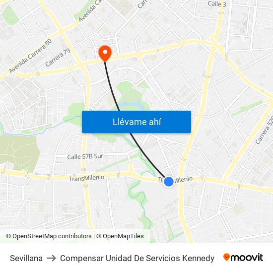 Sevillana to Compensar Unidad De Servicios Kennedy map