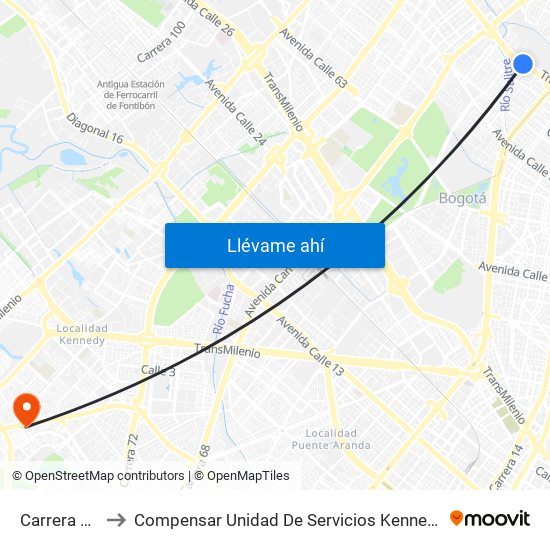 Carrera 47 to Compensar Unidad De Servicios Kennedy map