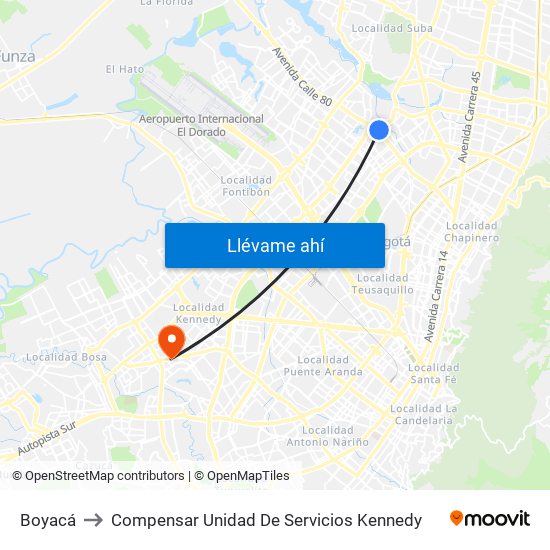 Boyacá to Compensar Unidad De Servicios Kennedy map
