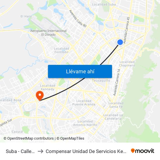 Suba - Calle 95 to Compensar Unidad De Servicios Kennedy map