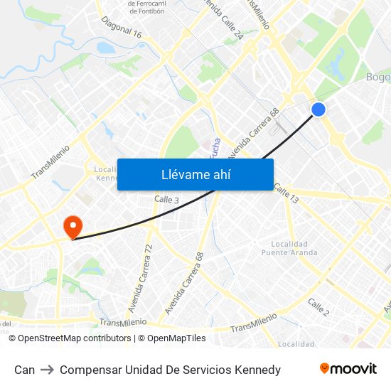 Can to Compensar Unidad De Servicios Kennedy map