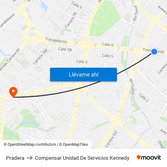 Pradera to Compensar Unidad De Servicios Kennedy map