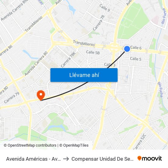 Avenida Américas - Avenida Boyacá to Compensar Unidad De Servicios Kennedy map