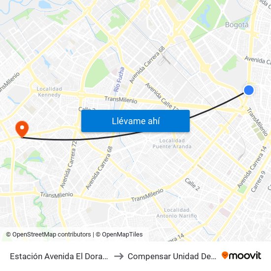 Estación Avenida El Dorado (Av. NQS - Cl 40a) to Compensar Unidad De Servicios Kennedy map