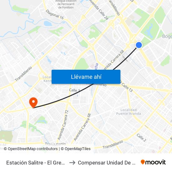 Estación Salitre - El Greco (Ac 26 - Ak 68) to Compensar Unidad De Servicios Kennedy map