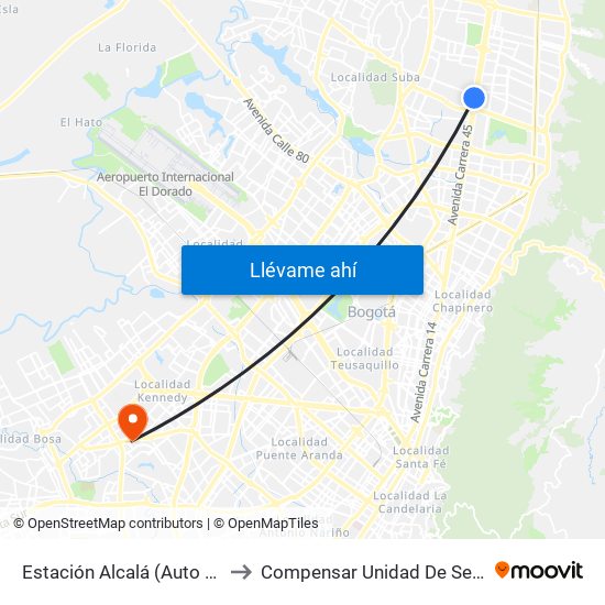 Estación Alcalá (Auto Norte - Cl 136) to Compensar Unidad De Servicios Kennedy map