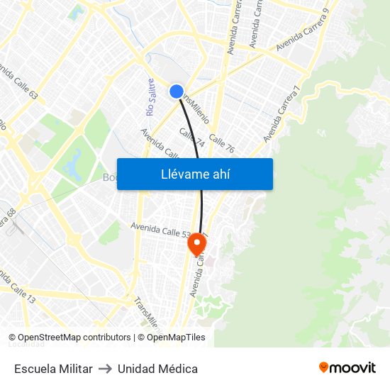 Escuela Militar to Unidad Médica map