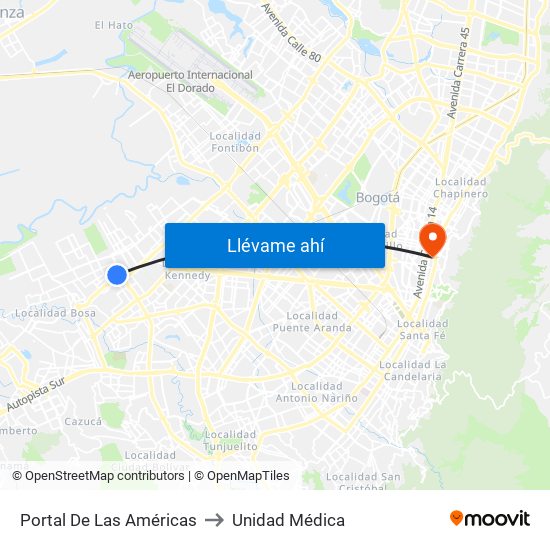 Portal De Las Américas to Unidad Médica map