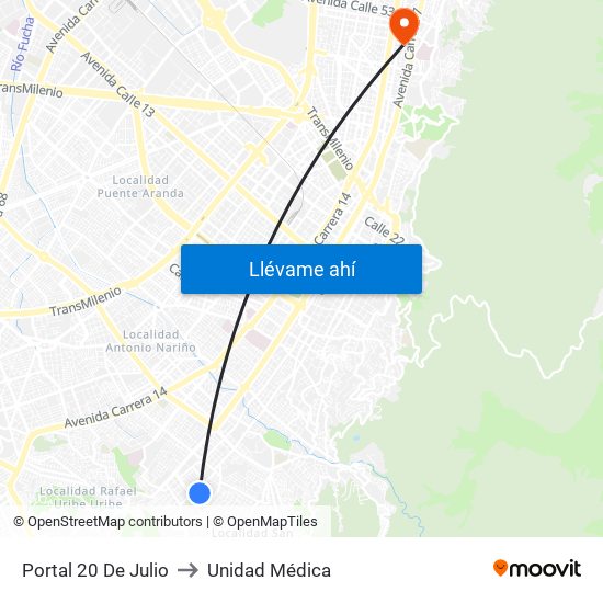 Portal 20 De Julio to Unidad Médica map