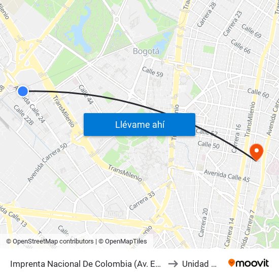 Imprenta Nacional De Colombia (Av. Esperanza - Kr 66) to Unidad Médica map